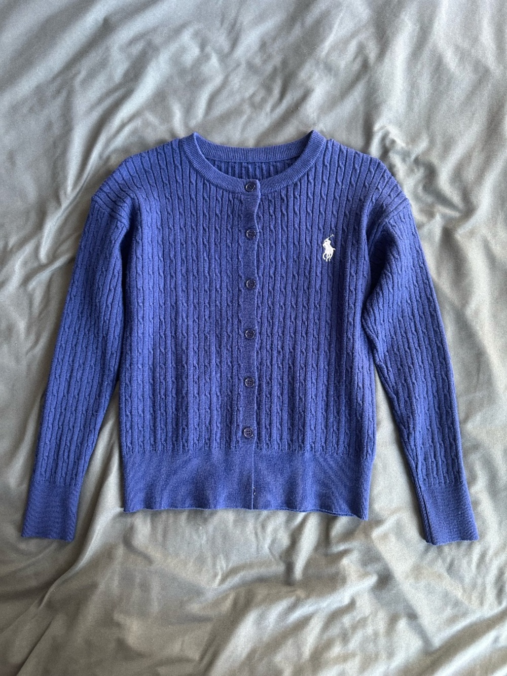 Polo Ralph Lauren Blue Cable Knit Cardigan, X/XS